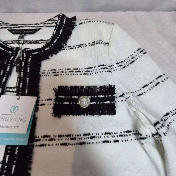 Ming Wang Women's Size XS Striped Blazer Jacket Black White ¾ Sleeve (42) - Picture 6 of 15